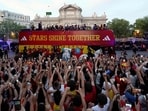 Spain's players' victory parade on an open-top bus in Madrid on Monday. Spain's players' victory parade on an open-top bus in Madrid on Monday.