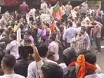 The ruling BJP in Chhattisgarh held a protest and attempted to gherao the state Congress headquarters on Wednesday in protest against Leader of Opposition Rahul Gandhi’s demonstration outside Prime Minister Narendra Modi’s residence in New Delhi. (Videograb)