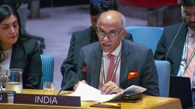 India's Permanent Representative to the United Nations Parvathanini Harish speaks at the UN Security Council session. (UNTV web/ANI video)