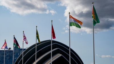 Indian flag along with flags of participating countries adorn The Hydro ahead of the Commonwealth Games 2026, in Glasgow, Scotland, (PTI) Indian flag along with flags of participating countries adorn The Hydro ahead of the Commonwealth Games 2026, in Glasgow, Scotland, (PTI)