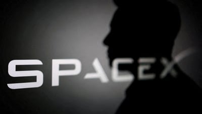 The silhouette of Elon Musk and SpaceX logo are seen in this illustration. (REUTERS)
