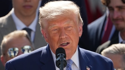 President Donald Trump speaks during an event honoring the 2025 World Series champion Los Angeles Dodgers in the Rose Garden of the White House in Washington. (AP Photo/Alex Brandon)