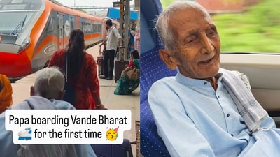 Father experiences Vande Bharat ride for the first time. (Instagram/@bhukkhad_musafir) Father experiences Vande Bharat ride for the first time. (Instagram/@bhukkhad_musafir)