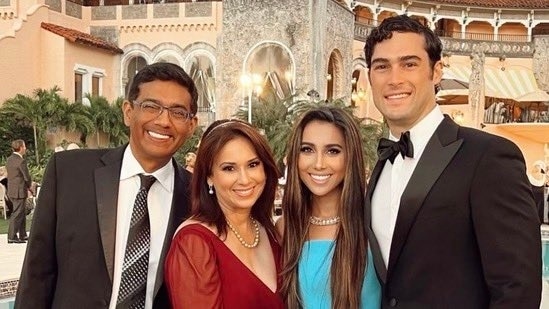 Brandon Gill with his wife Danielle D'Souza and her parents, Dinesh D'Souza (L) and his wife.