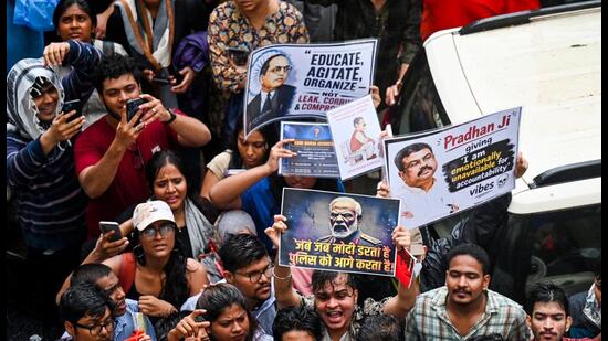 Opposition parties accused the police of intimidating students protesting over the exam irregularities. (HT PHOTO/Representative)