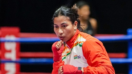 Indian boxer Lovlina Borgohain during a training session for the Glasgow Commonwealth Games 2026,
