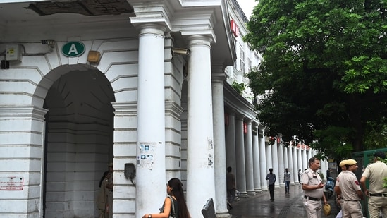 Police personnel remain on high alert near Connaught place area a day after the Cockroach Janata Party (CJP) protest, with heightened security arrangements in place in New Delhi, India, on Tuesday, July 21, 2026.