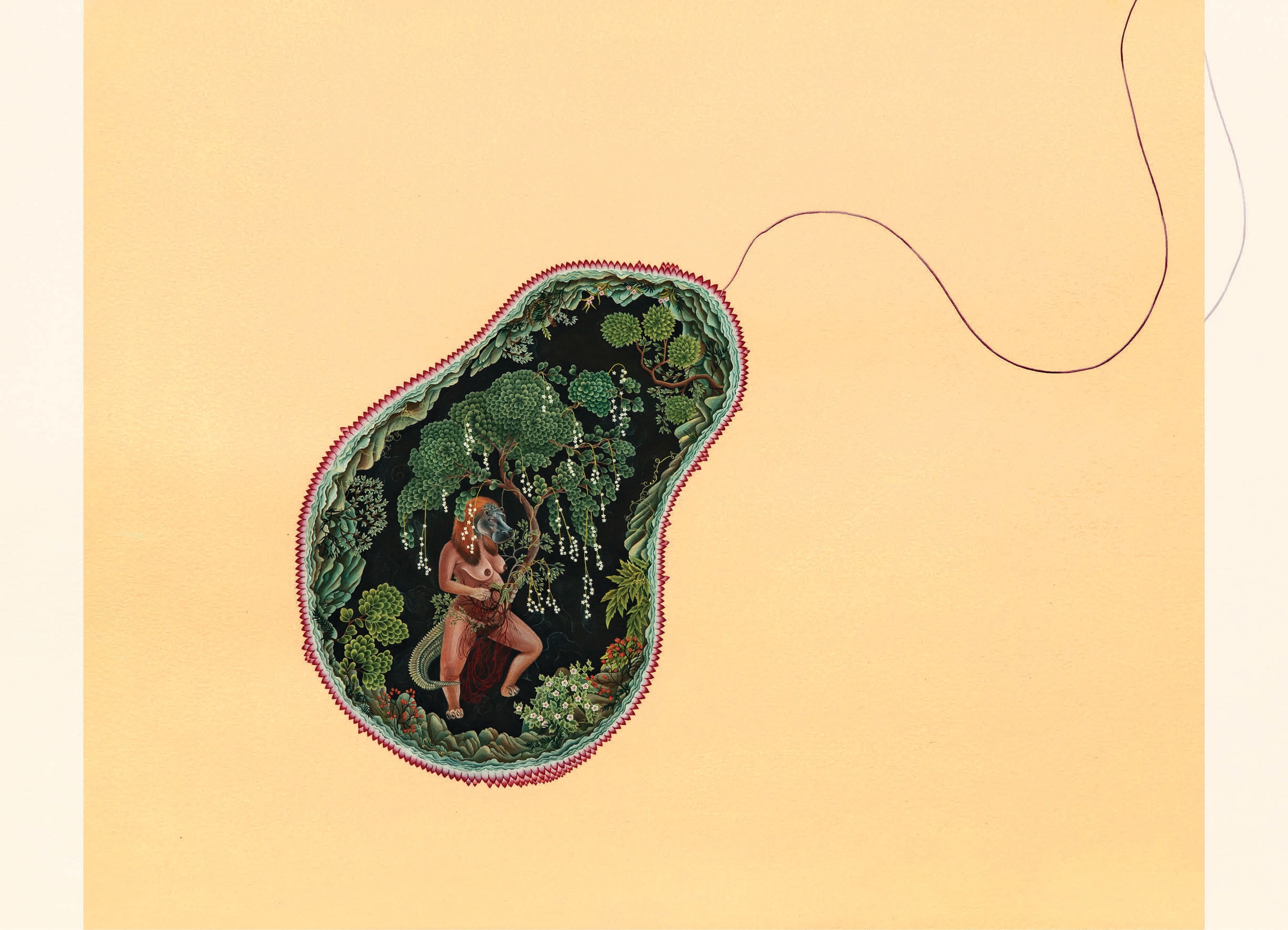 In When a Tree Grew Out of her Womb (2021), the Egyptian goddess Taweret gives birth to a tree. In When a Tree Grew Out of her Womb (2021), the Egyptian goddess Taweret gives birth to a tree.