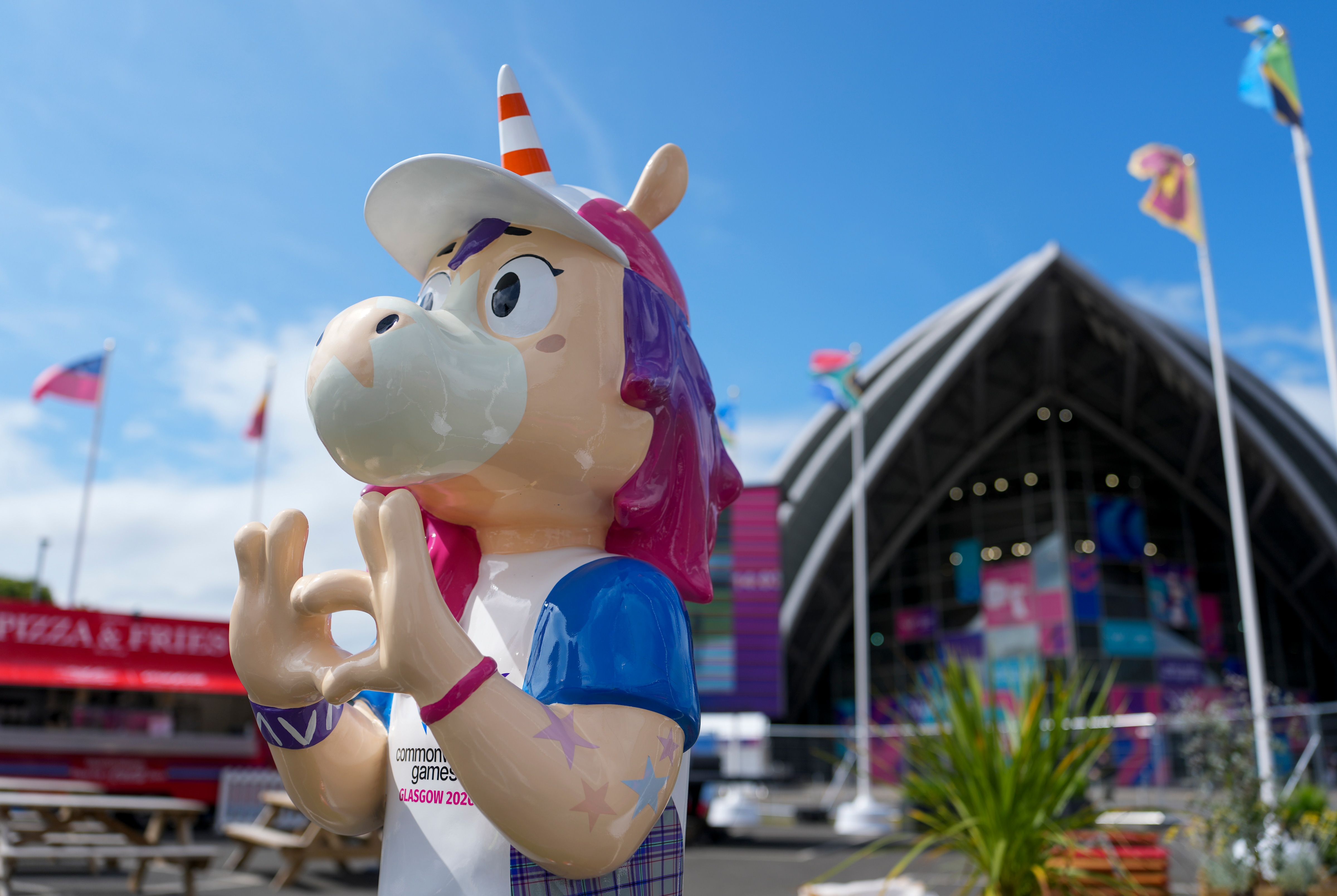 Finnie, the official mascot for the Glasgow Commonwealth Games 2026, at the SEC Centre in Glasgow, Scotland, Wednesday, July 22, 2026. (PTI) Finnie, the official mascot for the Glasgow Commonwealth Games 2026, at the SEC Centre in Glasgow, Scotland, Wednesday, July 22, 2026. (PTI)
