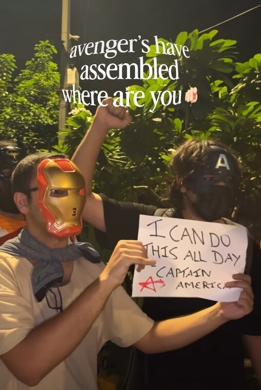 A protester dressed as Captain America was spotted at one of the demonstration sites