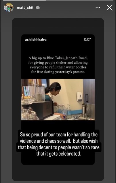Co-founder Matt Chitharanjan, Blue Tokai, reacted to the viral posts on Instagram by writing, “So so proud of our team for handling the violence and chaos so well. But also wish that being decent to people wasn’t so rare that it gets celebrated.” (Photo: Instagram)
