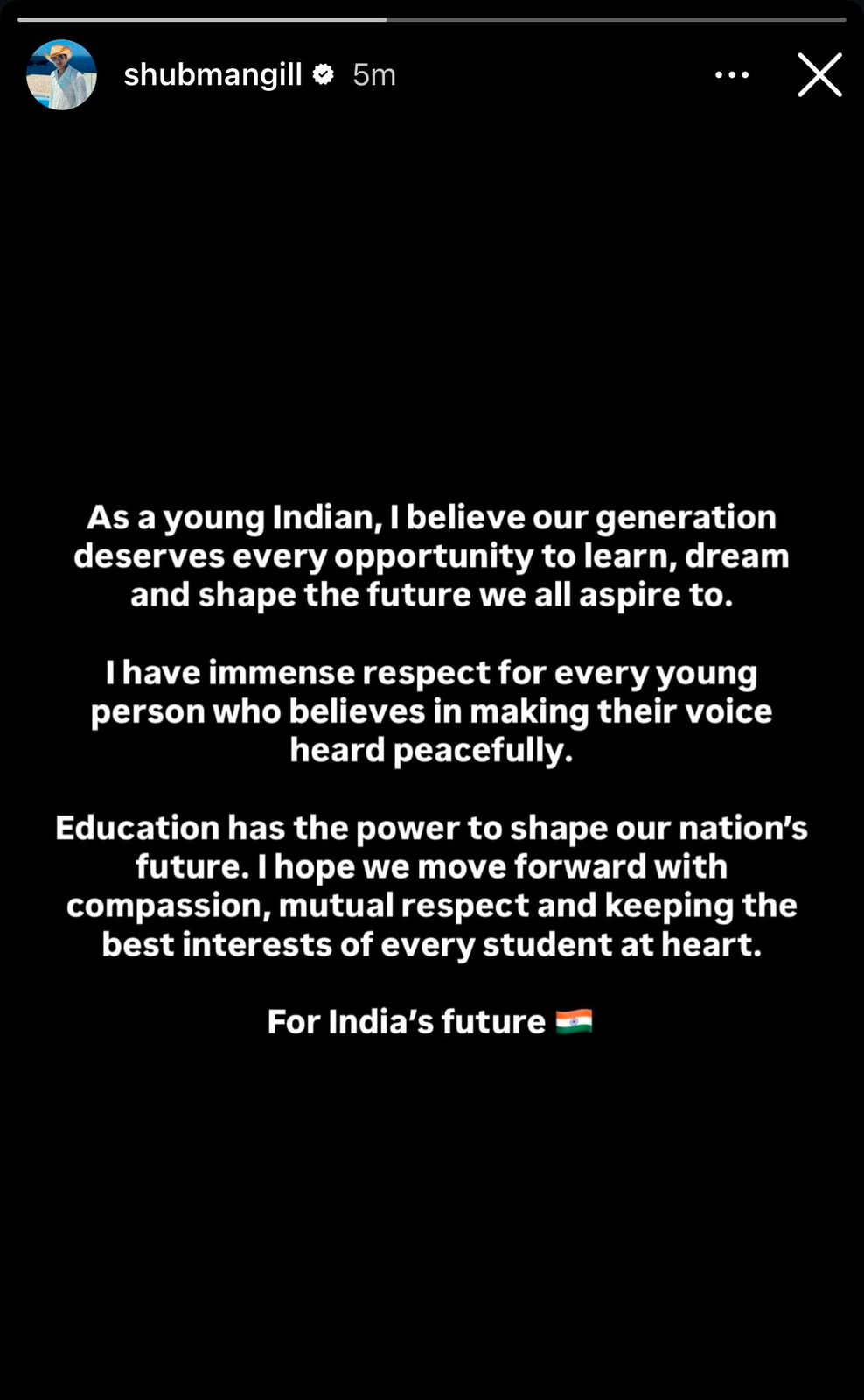 Shubman Gill posted on Instagram story. Shubman Gill posted on Instagram story.