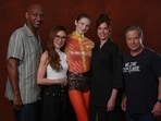 Broderick Johnson, from left, Michelle Yeoh, Hunter Schafer, Silka Luisa, and Andrew Kosove pose for a portrait to promote 'Blade Runner 2099' during Comic-Con International on July 24, 2026, in San Diego.