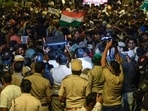CJP PROTEST LIVE: Heavy police force deployed as protesters in large numbers continue their protest in support of the Cockroach Janata Party (CJP), demanding the resignation of Union Education Minister Dharmendra Pradhan over alleged examination irregularities and NEET paper leak, near Jantar Mantar in New Delhi on Thursday.