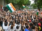 CJP protest today updates: Demonstrators holding Indian national flags take part in a protest rally in Mumbai on July 24, 2026 in solidarity with the ongoing protest by the Cockroach Janta Party (CJP) at New Delhi's Jantar Mantar demanding the resignation of the country's Education Minister Dharmendra Pradhan over alleged NEET examination irregularities.
