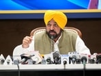 Punjab CM Bhagwant Mann addresses a press conference in Chandigarh.