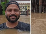 Shivam Singh stood in neck-deep water outside his housing society on July 23.