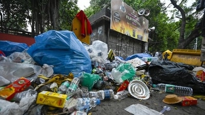 A pile of garbage lies along the roadside at Jantar Mantar (Hindustan Times) A pile of garbage lies along the roadside at Jantar Mantar (Hindustan Times)