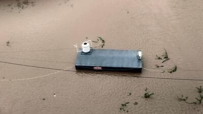 A submerged structure in a flood-affected area in Gujarat’s Navsari. (ANI) A submerged structure in a flood-affected area in Gujarat’s Navsari. (ANI)