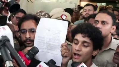 Cockroach Janta Party (CJP) spokespersons Sourav Das and Ashutosh Ranka address the media after a meeting with central government ministers at the Constitution Club of India, in New Delhi on Friday. (ANI Video Grab) Cockroach Janta Party (CJP) spokespersons Sourav Das and Ashutosh Ranka address the media after a meeting with central government ministers at the Constitution Club of India, in New Delhi on Friday. (ANI Video Grab)
