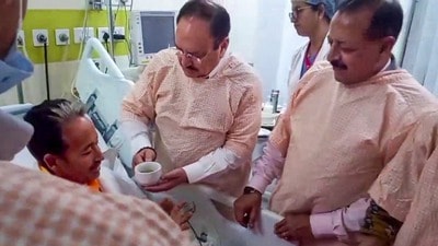 **EDS: THIRD PARTY IMAGE** In this screengrab from a video posted on late July 23, 2026, Union Health Minister JP Nadda offers a drink to social activist and educator Sonam Wangchuk as Union Minister of State Jitendra Singh looks on during the breaking of Wangchuk's 26-day indefinite hunger strike, at Medanta Hospital, in Gurugram. (Handout via PTI Photo)(PTI07_24_2026_000009B) (PTI) **EDS: THIRD PARTY IMAGE** In this screengrab from a video posted on late July 23, 2026, Union Health Minister JP Nadda offers a drink to social activist and educator Sonam Wangchuk as Union Minister of State Jitendra Singh looks on during the breaking of Wangchuk's 26-day indefinite hunger strike, at Medanta Hospital, in Gurugram. (Handout via PTI Photo)(PTI07_24_2026_000009B) (PTI)