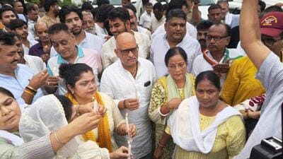 Uttar Pradesh Congress president Ajay Rai and others during the candlelight march in Lucknow on Friday. (SOURCED IMAGE) Uttar Pradesh Congress president Ajay Rai and others during the candlelight march in Lucknow on Friday. (SOURCED IMAGE)