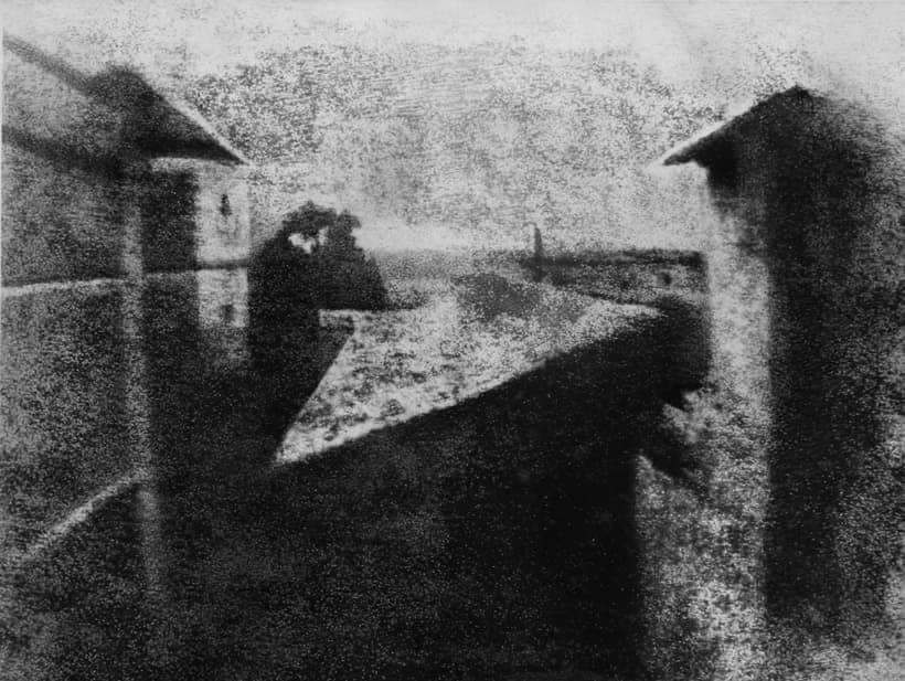 The first recognisable image: View from Window at Le Gras, by Nicephore Niepce; 1826. Wikimedia. The first recognisable image: View from Window at Le Gras, by Nicephore Niepce; 1826. Wikimedia.