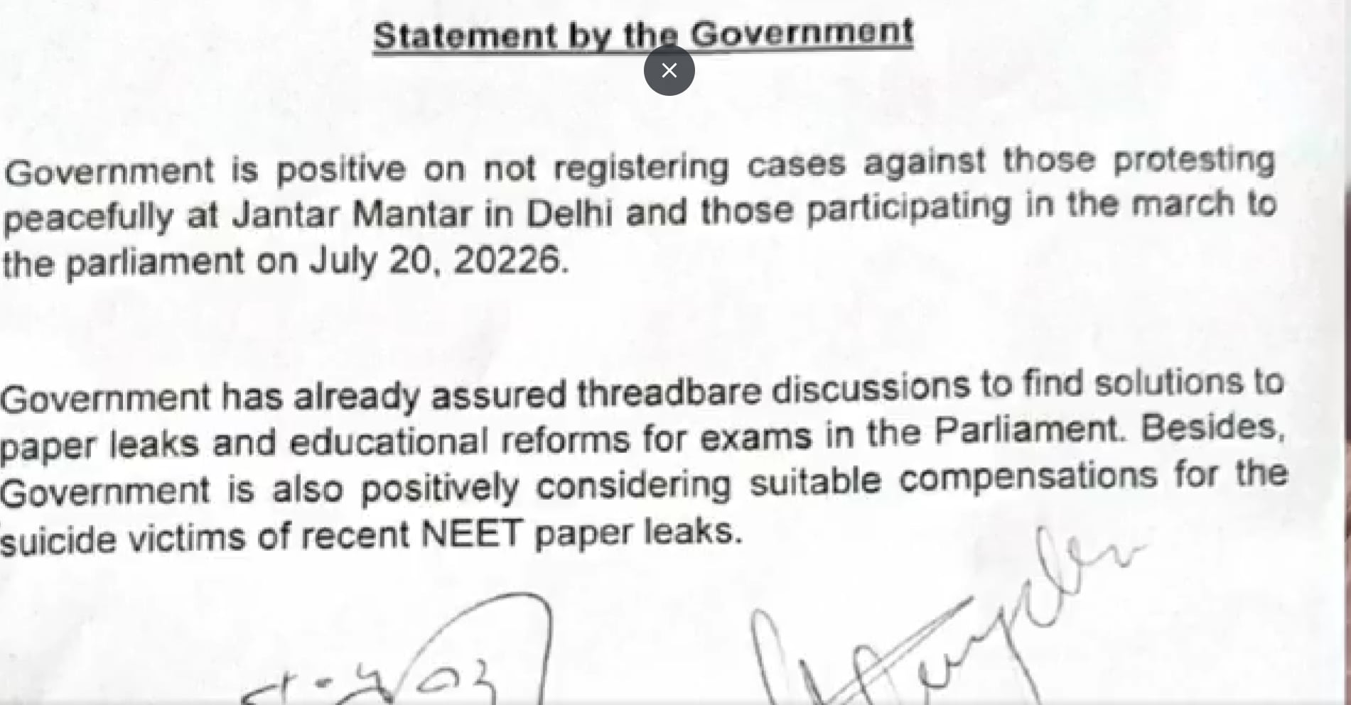 Government's written statement to Sonam Wangchuk. (@Sonam wangchuk/X) Government's written statement to Sonam Wangchuk. (@Sonam wangchuk/X)