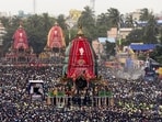 A Cuttack devotee died of suspected suffocation while pulling Goddess Subhadra’s chariot during Puri’s Bahuda Yatra, police said. (PTI)
