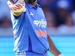 Rohit Sharma celebrates his century during 3rd ODI against England. Rohit Sharma celebrates his century during 3rd ODI against England.