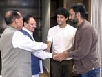 Cockroach Janta Party's (CJP) Spokespersons Saurav Das and Ashutosh Ranka meet Union Minister JP Nadda and Union MoS Jitendra Singh, in New Delhi on Friday