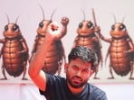 Abhijeet Dipke, head of the Cockroach Janta Party (CJP), during the sit-in protest in New Delhi.(Reuters Photo)