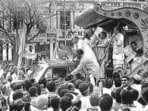 LK Advani’s Ram Rath Yatra that set off from Somnath, Gujarat, on September 25, 1990, increased public support for the Ram Janmabhoomi movement. (HT Photo)