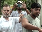 Lok Sabha LoP Rahul Gandhi with the man who allegedly suffered pellet gun injuries during students' protest. (ANI)