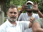 Lok Sabha LoP Rahul Gandhi with the man who allegedly suffered pellet gun injuries during students' protest.
