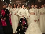 Models showcase the creations from late fashion designer Rohit Bal's label during the 19th edition of the Hyundai India Couture Week, in New Delhi.&nbsp;