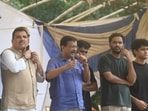 Aam Aadmi Party (AAP) National convenor Arvind Kejriwal with AAP Rajya Sabha MP Sanjay Singh