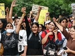 Protestors continued the demonstration over NEET paper leak at Jantar Mantar on Friday. (Sanjeev Verma/HT)