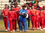 Shreyas Iyer leaves the field after victory during the first match. Shreyas Iyer leaves the field after victory during the first match.