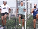 Top India sprinters (from L) Animesh Kujur, Amlan Borgohain and Gurindervir Singh during a training session. (Reliance Foundation)