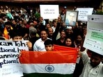 articipants carried candles, placards and posters, raised slogans against the union government and demanded accountability over the paper leak controversy. (Bachchan Kumar/ Hindustan Times)