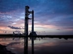 The SpaceX Starship and booster in Texas.