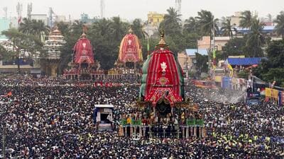 A Cuttack devotee died due to suspected suffocation while pulling the chariot of Goddess Subhadra during the Bahuda Yatra in Puri, police said. (PTI)