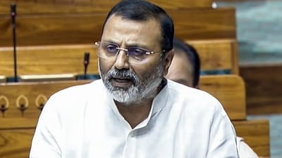 BJP MP Nishikant Dubey backs Dharmendra Pradhan after resignation. (Sansad TV/ANI Video Grab) BJP MP Nishikant Dubey backs Dharmendra Pradhan after resignation. (Sansad TV/ANI Video Grab)
