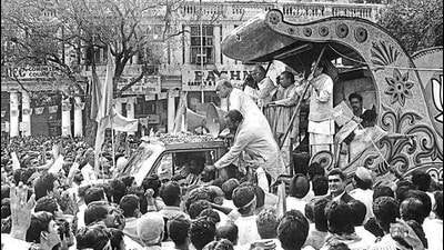 LK Advani’s Ram Rath Yatra that set off from Somnath, Gujarat, on September 25, 1990, increased public support for the Ram Janmabhoomi movement. (HT Photo) LK Advani’s Ram Rath Yatra that set off from Somnath, Gujarat, on September 25, 1990, increased public support for the Ram Janmabhoomi movement. (HT Photo)