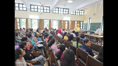On the third day, AI experts, Sanjay Aggarwal and Rishab, conducted an interactive session on the integration of artificial intelligence in teaching and learning. (HT Photo) On the third day, AI experts, Sanjay Aggarwal and Rishab, conducted an interactive session on the integration of artificial intelligence in teaching and learning. (HT Photo)