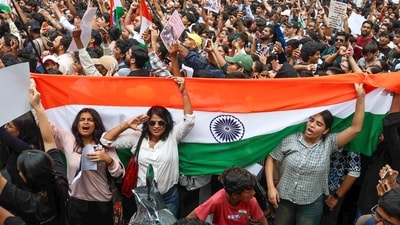People take part in the Teranga protest organized by the Cockroach Janta Party (CJP). (PTI)