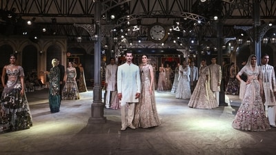 Falguni Shane Peacock's showcase at the India Couture Week was a celebration of couture in its finest expression. (PTI) Falguni Shane Peacock's showcase at the India Couture Week was a celebration of couture in its finest expression. (PTI)