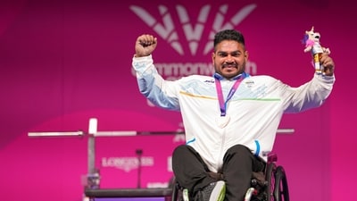 Jhandu Kumar celebrates after winning the bronze medal. Jhandu Kumar celebrates after winning the bronze medal.