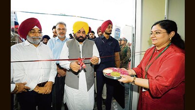 Punjab chief minister Bhagwant Mann inaugurating a private hospital in Moga on Saturday. (@BhagwantMann X)